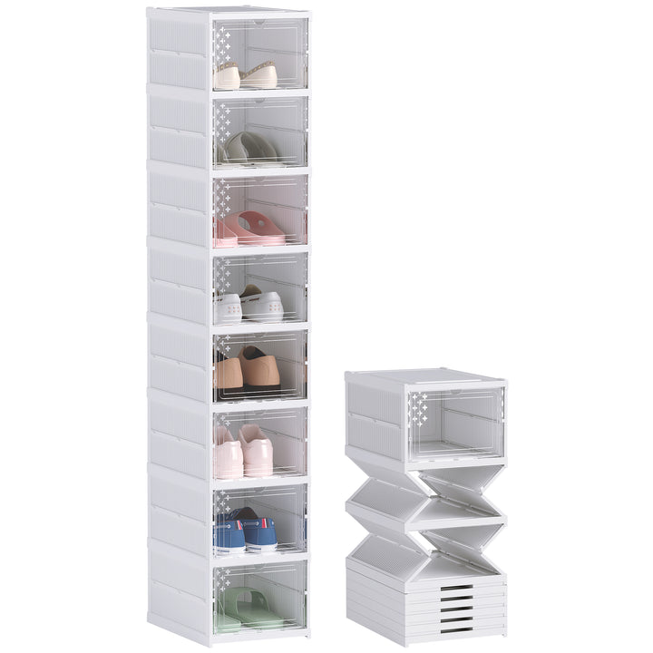 Sapateira Dobrável Organizador para Sapatos de 8 Níveis com Portas Transparentes para Sapatos até Tamanho 43 Não Requer Montagem 26x35x140 cm Branco