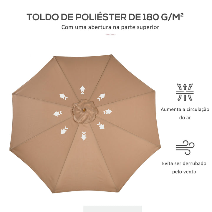 Chapéu de Sol de Jardim Ø300x250 cm com Sistema de Poleia Teto Ventilado e Mastro Desmontável de Madeira para Terraço Pátio Exterior Caqui