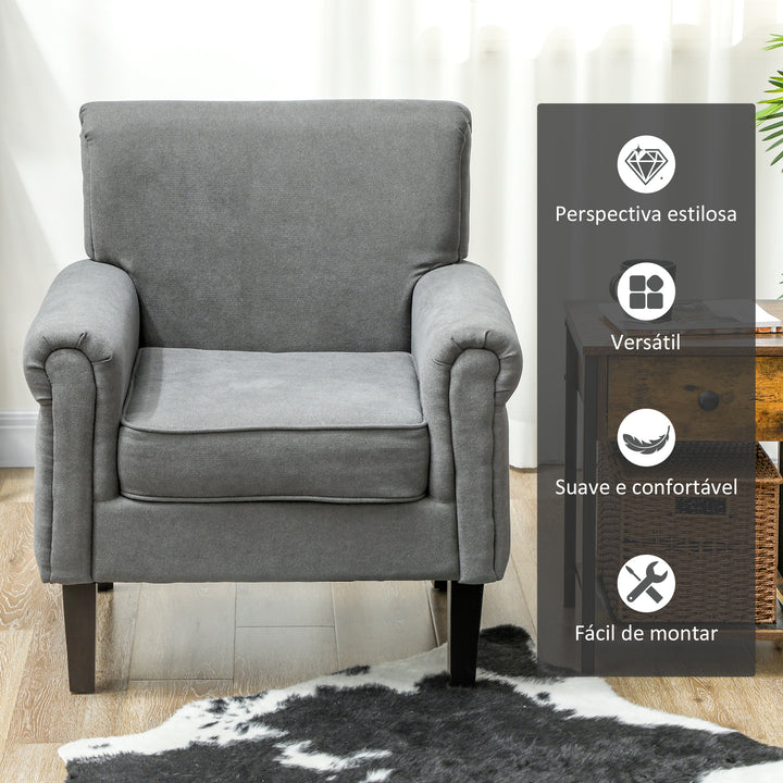 Poltrona Estofada em Tecido Poltrona Relax com Apoio para os Braços Assento Amovível e Lavável Pés de Madeira para Dormitório Estilo Moderno Carga 150kg 79x78x87 cm Cinza Escuro