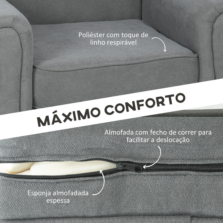 Poltrona Estofada em Tecido Poltrona Relax com Apoio para os Braços Assento Amovível e Lavável Pés de Madeira para Dormitório Estilo Moderno Carga 150kg 79x78x87 cm Cinza Escuro