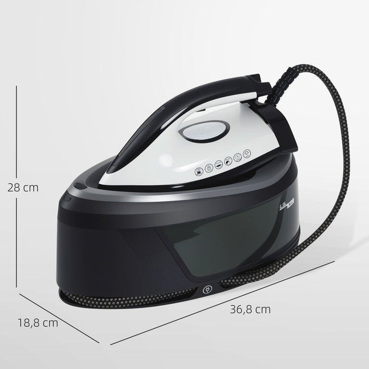 Ferro com Caldeira 2800W 100 g/min 8 Bares Função ECO Base de Cerâmica Dupla Camada Engomagem Vertical Potente Desligamento Automático Sistema Anticalcário Autolimpeza Depósito Amovível 2 L Azul