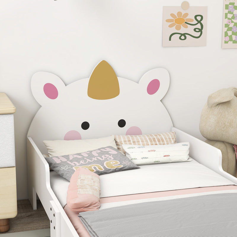 Cama para Crianças de 3-6 Anos 143x74x67 cm Cama Infantil de Madeira em Forma de Unicornio Móvel de Dormitório Moderno Carga 80 kg Branco