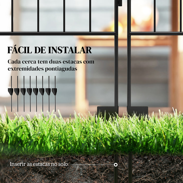 Cercas de Jardim de 4 Painéis 88x110 cm Cercas de Jardim Metálicas Cercas Decorativas com Ângulo Ajustável para Pátio Terraço Preto