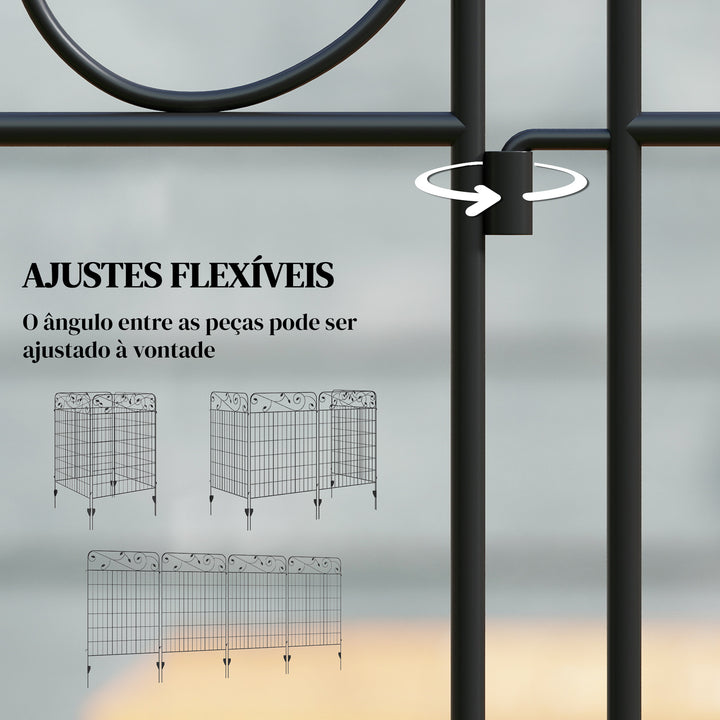 Cercas de Jardim de 4 Painéis 88x110 cm Cercas de Jardim Metálicas Cercas Decorativas com Ângulo Ajustável para Pátio Terraço Preto