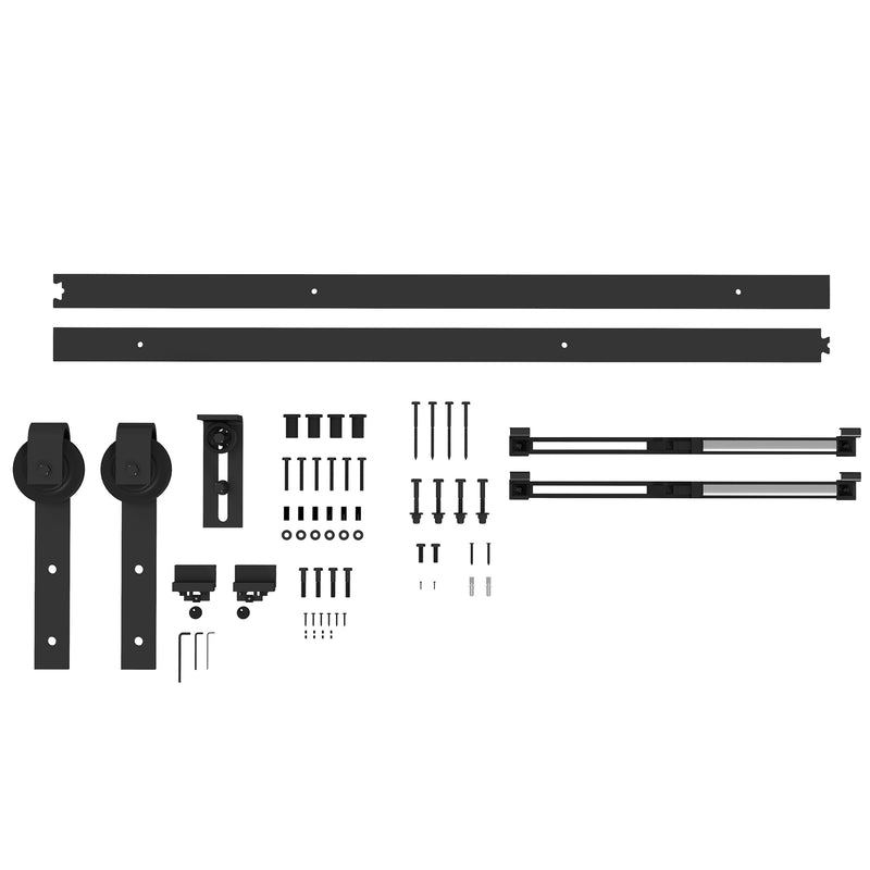 6.6FT/200cm Kit de ferragens para porta deslizante com amortecedor sem perfuração Kit de ferragens para porta deslizante com 2 trilhos para celeiro preto