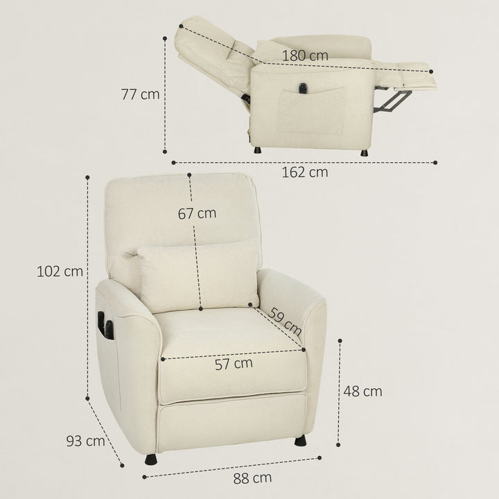 Poltrona de Massagem Relax com Aquecimento Lombar e Massagem por Vibração Poltrona Reclinável Elétrica Motor Silencioso Função de Memória Bolsos Laterais Controle Remoto 88x93x102 cm Creme