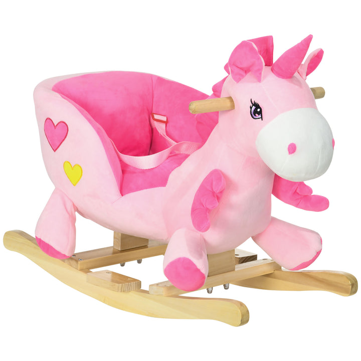 Cavalo Baloiço para Bebés 18-36 Meses Cavalo Baloiço em Forma de Unicornio com Música Cinto de Segurança Guiador e Apoio para os Pés Carga Máxima 30 kg 65x35x45 cm Rosa