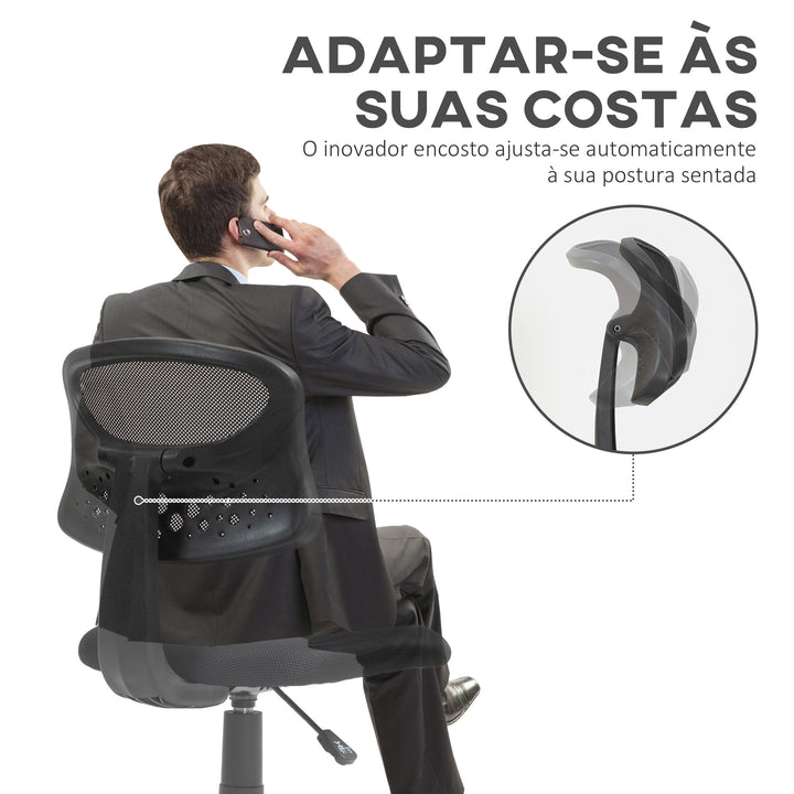 Cadeira de Escritório sem Apoio para os Braços Cadeira de Escritório Giratória com Encosto de Malha Respirável Altura Ajustável Carga 120 kg 43x48x78-88 cm Preto