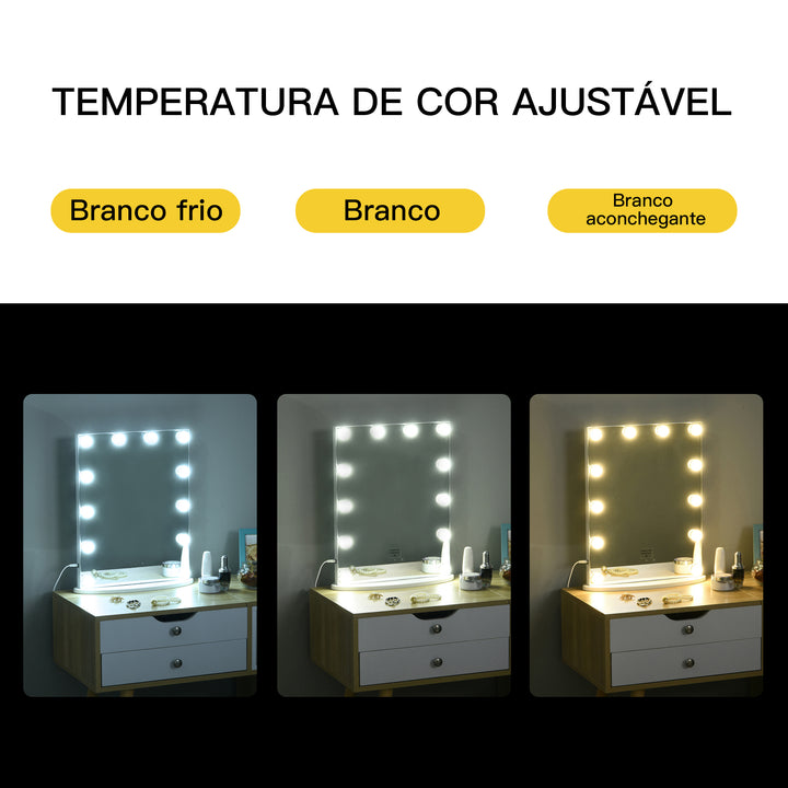 Espelho de maquiagem de Luzes LED Ajustável controle Tátil 41,5x13,5x51 Branco