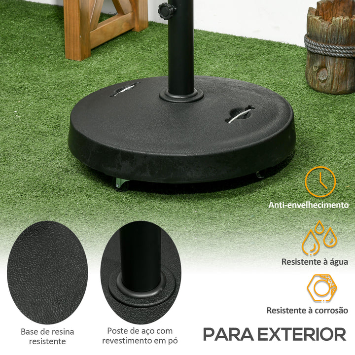 Base para Chapéu de Sol de Resina 23,5 kg com Rodas e Alça Retrátil Base para Chapéu de Sol Quadrada para Mastros de Ø32/48 mm para Jardim Varanda Pátio Ø53x41 cm Preto