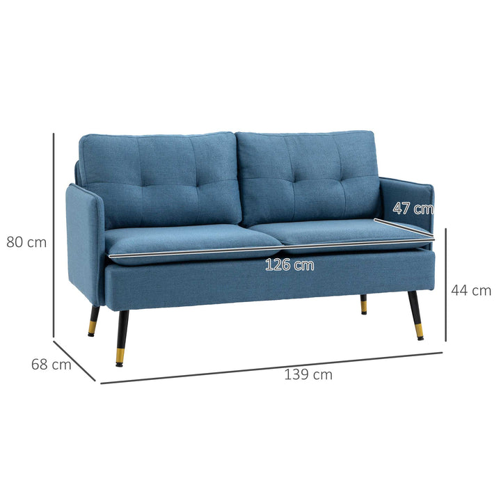 Sofá de 2 Lugares Sofá Moderno Estofado em Poliéster com 4 Almofadas Apoio para os Braços e Pés de Aço para Sala de Estar Escritório Carga Máxima 240 kg 139x68x80 cm Azul