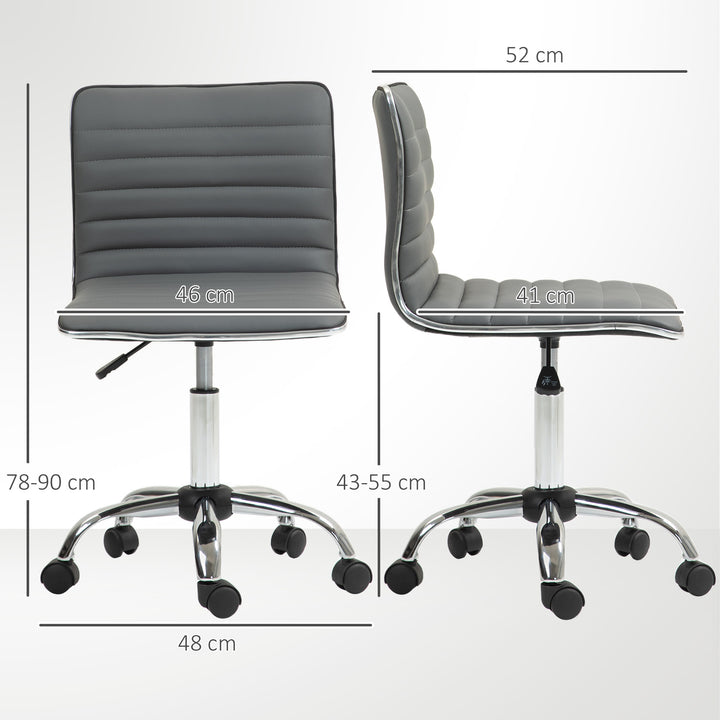 Cadeira de Escritório sem Apoio para os Braços Cadeira de Escritório Giratória com Altura Ajustável Cadeira para Estudo Estofada em PU Carga 120 kg 48x52x78-90 cm Cinza