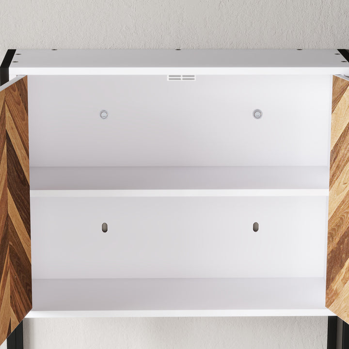 Armário de Parede para Casa de Banho Móvel Casa de Banho de Parede Armário Suspenso de Arrumação com 2 Portas Prateleiras Ajustáveis e Prateleira Aberta 59x20x60 cm Branco e Madeira