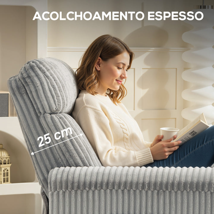 Poltrona Relax Reclinável Poltrona Reclinável Manual Estofada em Veludo Instalação Rápida Apoio para Pés Acolchoamento Grosso Para Sala de Estar Quarto Escritório 73x86x100 cm Cinza