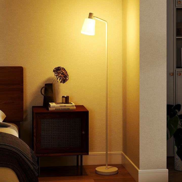 Candeeiro de Pé LED Regulável Candeeiro de Pé Sala Moderno com Ecrã Giratório 350° 3 Temperaturas de Cor 3000K/4000K/6500K e Lâmpada E27 para Quarto Escritório 45x21x148 cm Branco