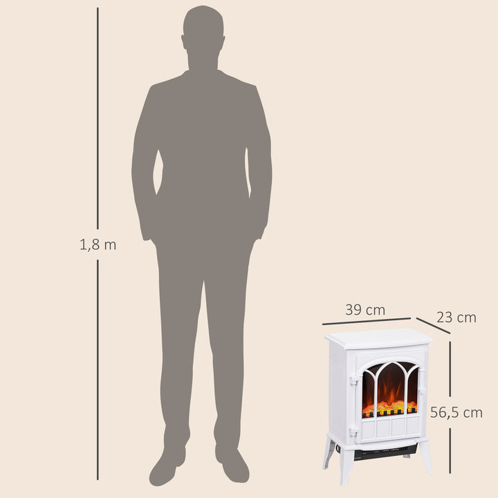 Lareira Elétrica Portátil 1000/2000W com Efeito de Chama Realista e Proteção Contra Superaquecimento para Ambientes entre 15-30m² 39x23x56,5 cm Branco