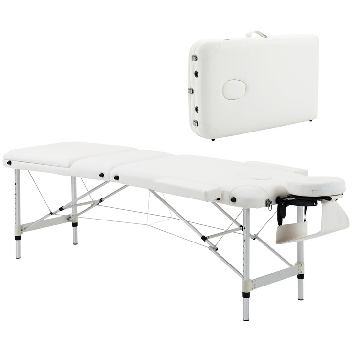 Marquesa de Massagem Dobrável e Portátil com Altura Ajustável Apoio para a Cabeça e Apoio para os Braços 215x81x61-84 cm Branco