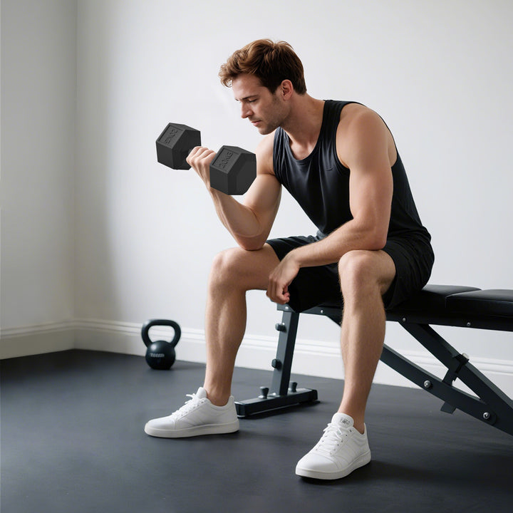 Haltere Hexagonal 20 kg de Ferro Fundido Haltere de Metal Revestido de Borracha com Cabo para Treino em Casa Ginásio e Escritório Preto e Prata