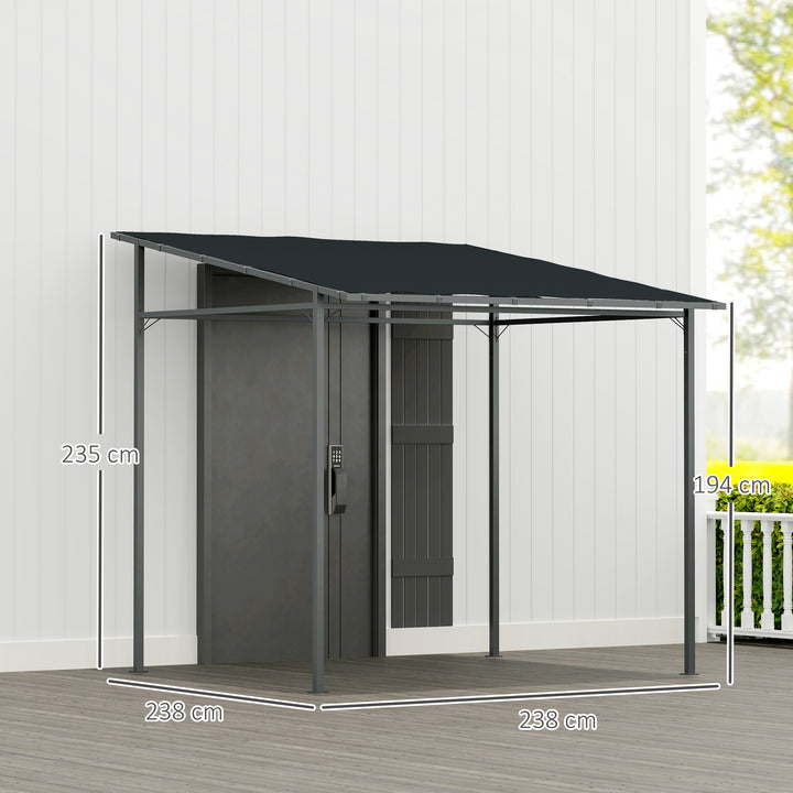 Pérgola de Parede 2,4x2,4 m Pérgola de Jardim com Teto Inclinado Proteção UV 30+ Impermeável e Estrutura de Metal para Pátio Terraço Varanda Cinza Escuro