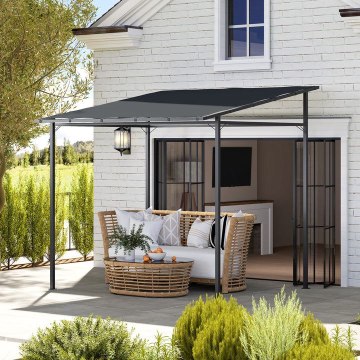 Pérgola de Parede 2,4x2,4 m Pérgola de Jardim com Teto Inclinado Proteção UV 30+ Impermeável e Estrutura de Metal para Pátio Terraço Varanda Cinza Escuro