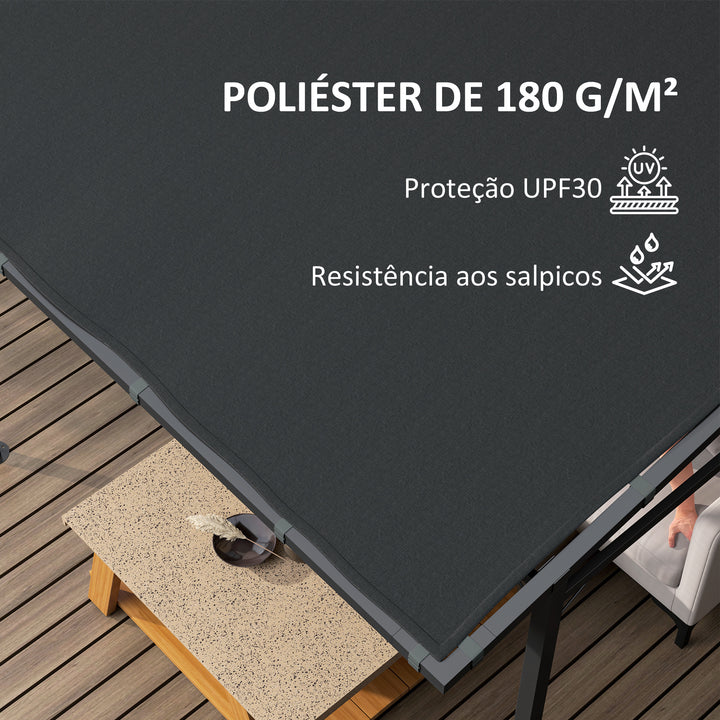 Pérgola de Parede 2,4x2,4 m Pérgola de Jardim com Teto Inclinado Proteção UV 30+ Impermeável e Estrutura de Metal para Pátio Terraço Varanda Cinza Escuro