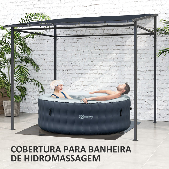 Pérgola de Parede 2,4x2,4 m Pérgola de Jardim com Teto Inclinado Proteção UV 30+ Impermeável e Estrutura de Metal para Pátio Terraço Varanda Cinza Escuro