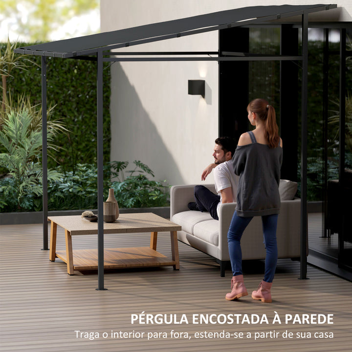 Pérgola de Parede 2,4x2,4 m Pérgola de Jardim com Teto Inclinado Proteção UV 30+ Impermeável e Estrutura de Metal para Pátio Terraço Varanda Cinza Escuro