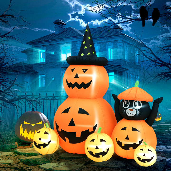 Abóbora Insuflável de Halloween com Gato de 180 cm Decoração de Halloween com Luzes LED IP44 e Inflador para Jardim Festas Exterior 160x100x180 cm Laranja