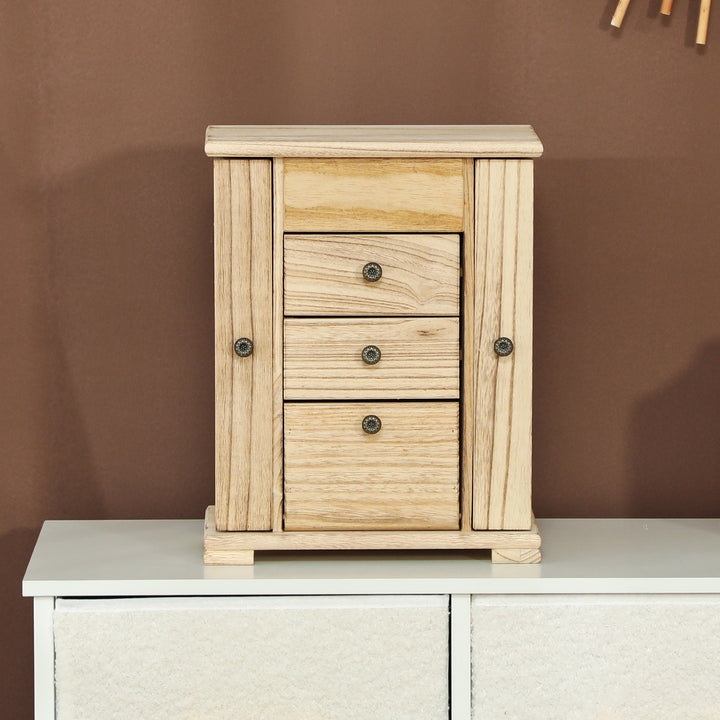 Caixa Joias de Madeira de 4 Níveis Organizador de Joias Grande com 2 Gavetas Espelho para Brincos Anéis Colares 26,5x16x33,5 cm Madeira