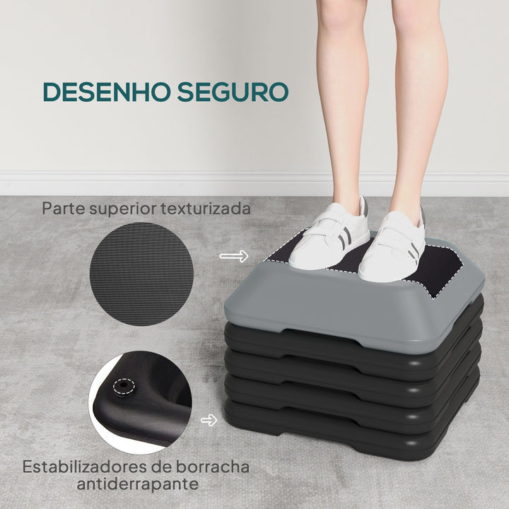 Step de Aeróbica Step para Fitness Antiderrapante com Altura Ajustável de 10/15/20/25/30 cm Suporta até 150 kg Cinzento