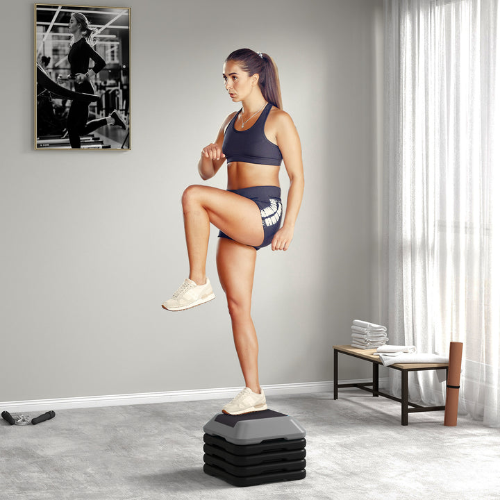 Step de Aeróbica Step para Fitness Antiderrapante com Altura Ajustável de 10/15/20/25/30 cm Suporta até 150 kg Cinzento