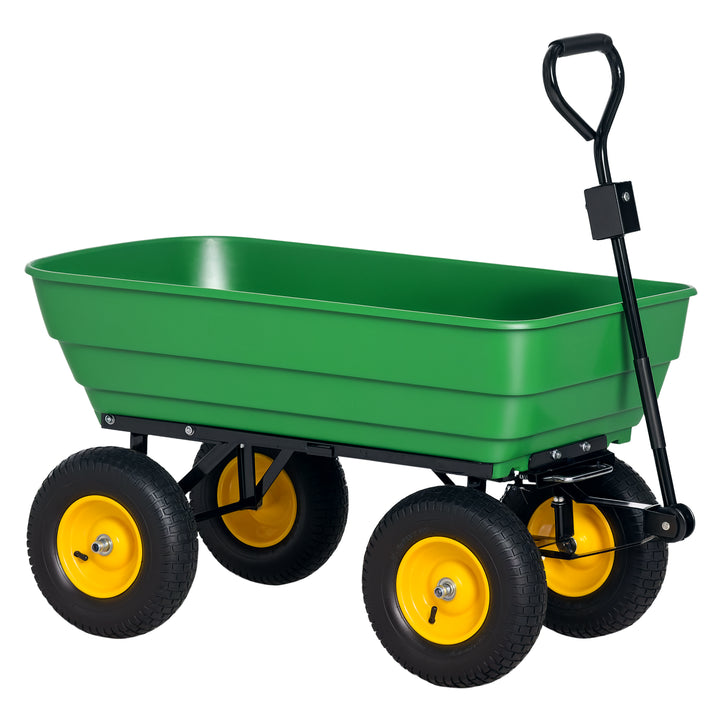 Carrinho de Jardim com Caçamba Inclinável até 75° Carrinho de Mão com Guiador Ajustável e 4 Pneus Capacidade Máxima 125L Aço 118x58x102 cm Verde Escuro