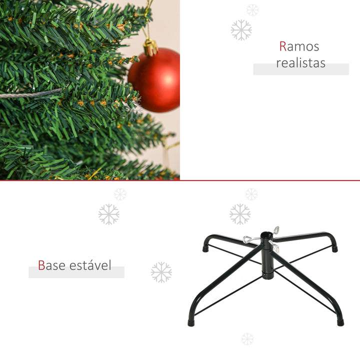 Árvore de Natal Artificial 210cm Ignífugo com 499 Pontas de Ramo PVC e Suporte de Metal Decoração de Natal para Interiores Fácil de Montar Verde
