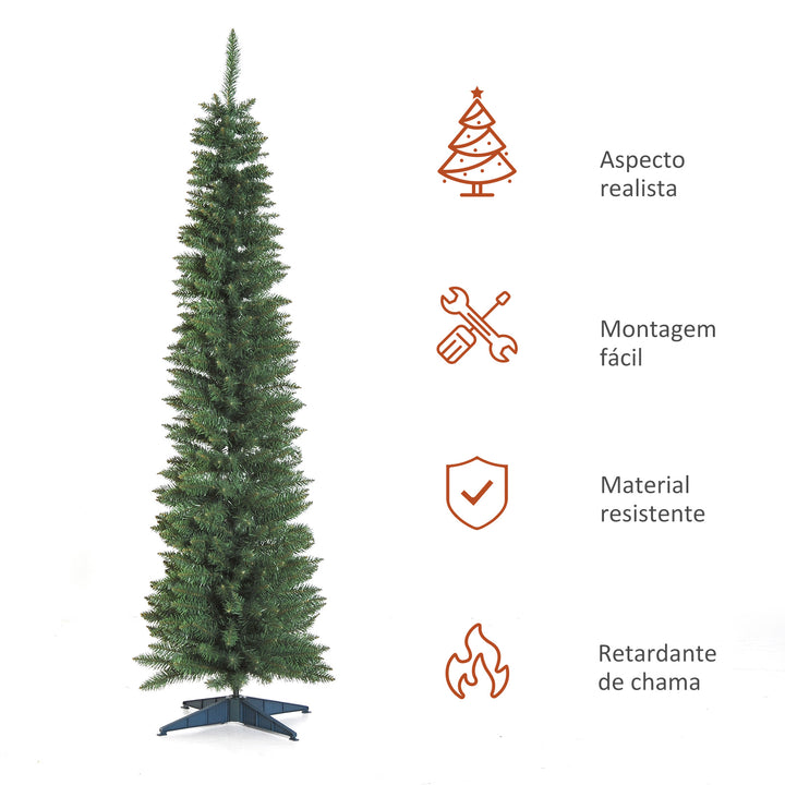 Árvore de Natal Artificial 210cm Ignífugo com 499 Pontas de Ramo PVC e Suporte de Metal Decoração de Natal para Interiores Fácil de Montar Verde