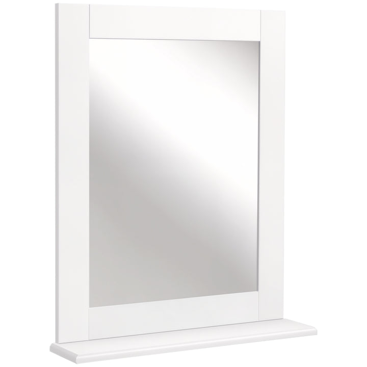 Espelho de Casa de Banho 50x11,x5x60cm Espelho de Parede Moderno com Prateleira de Armazenamento e Estrutura de Madeira para Dormitório Casa de Banho Branco