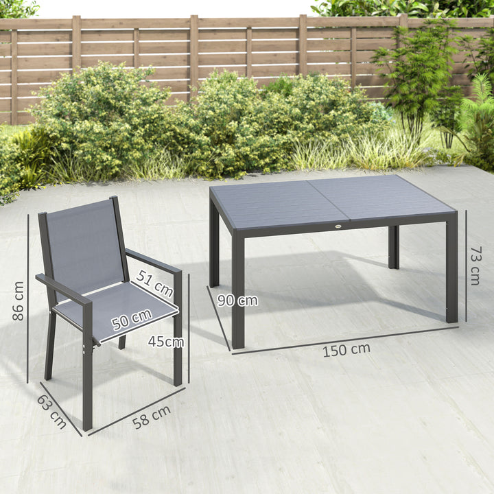 Conjunto de Mesa e Cadeiras de Jardim de 7 Peças Móveis de Exterior com 6 Cadeiras Empilháveis e Estrutura de Aço para Terraço e Pátio Cinzento Claro