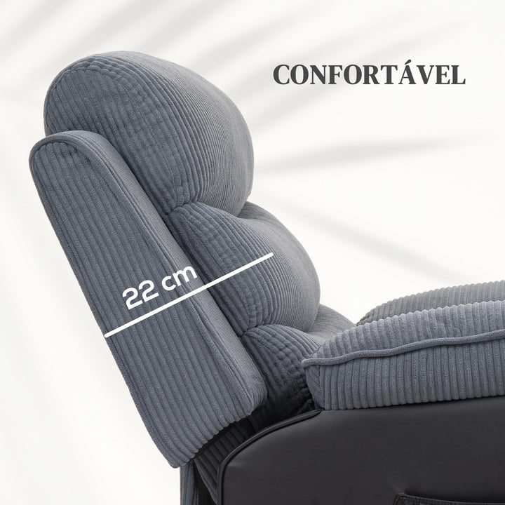 Poltrona Relax Reclinável Elétrica Levanta Pessoas, com Porta USB, Controlo Remoto, Apoio para os Pés, Estofada em Veludo, Bolsos Laterais, Cinzento Escuro
