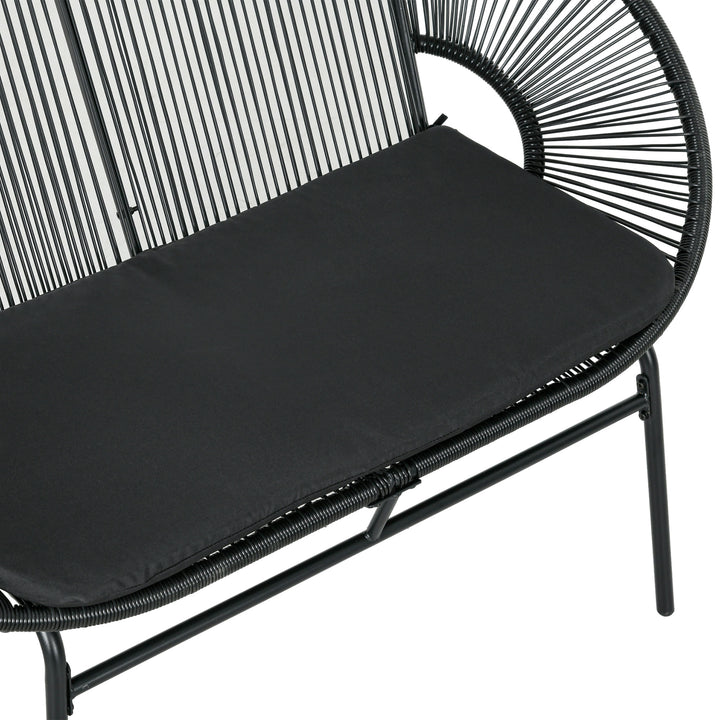 Sofá Acapulco de 2 Lugares Sofá de Jardim com Apoios de Braço Almofada e Estrutura de Aço Capacidade 260 kg para Varanda Terraço Pátio 132x72x83 cm Preto