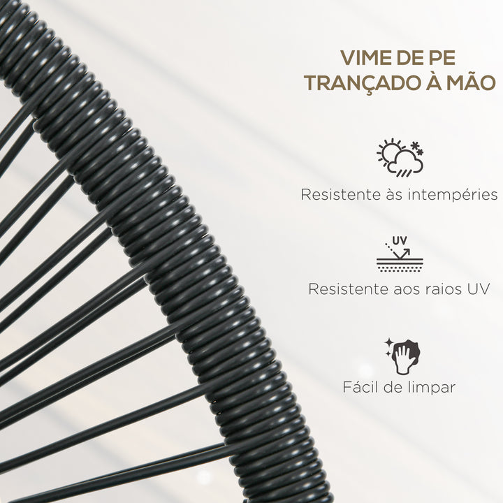 Sofá Acapulco de 2 Lugares Sofá de Jardim com Apoios de Braço Almofada e Estrutura de Aço Capacidade 260 kg para Varanda Terraço Pátio 132x72x83 cm Preto