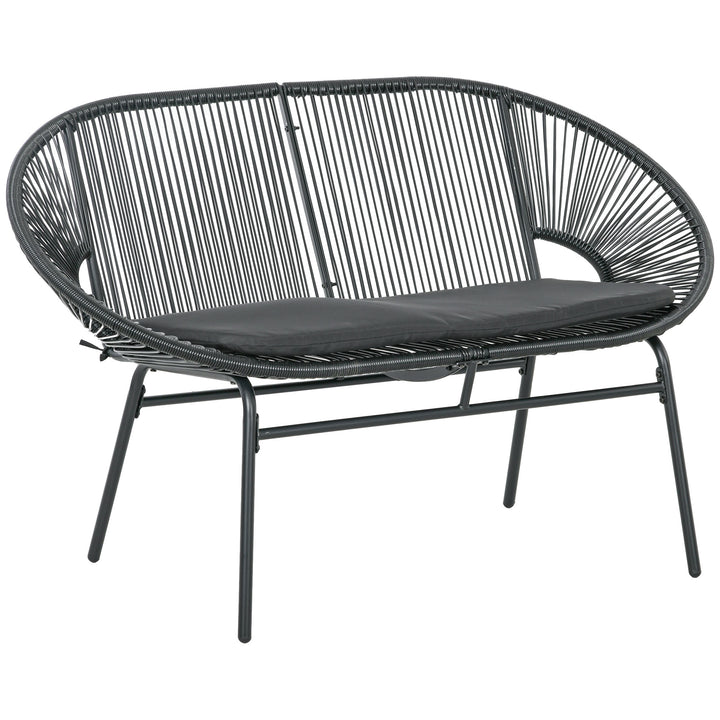 Sofá Acapulco de 2 Lugares Sofá de Jardim com Apoios de Braço Almofada e Estrutura de Aço Capacidade 260 kg para Varanda Terraço Pátio 132x72x83 cm Preto