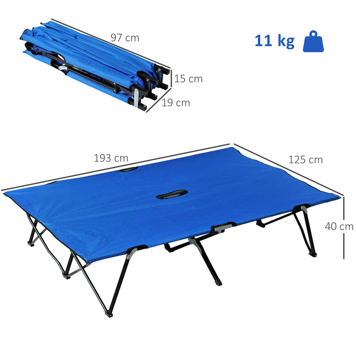 Cama Dobrável de Campismo com 2 Lugares Cama Dupla Portátil com Bolsa de Transporte Carga 136 kg 193x125x40cm Azul