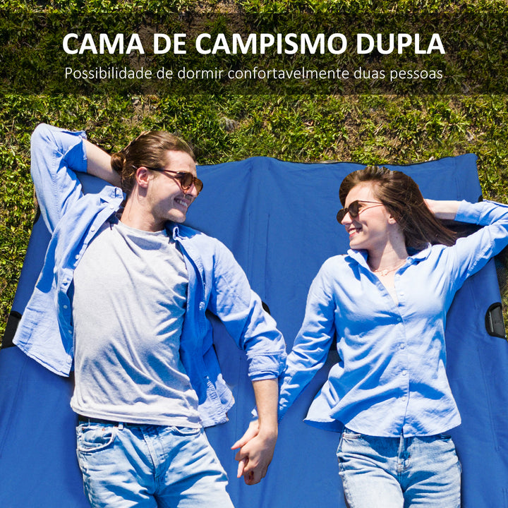 Cama Dobrável de Campismo com 2 Lugares Cama Dupla Portátil com Bolsa de Transporte Carga 136 kg 193x125x40cm Azul