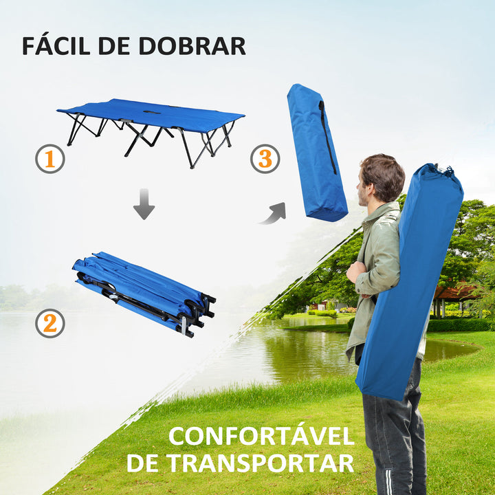 Cama Dobrável de Campismo com 2 Lugares Cama Dupla Portátil com Bolsa de Transporte Carga 136 kg 193x125x40cm Azul