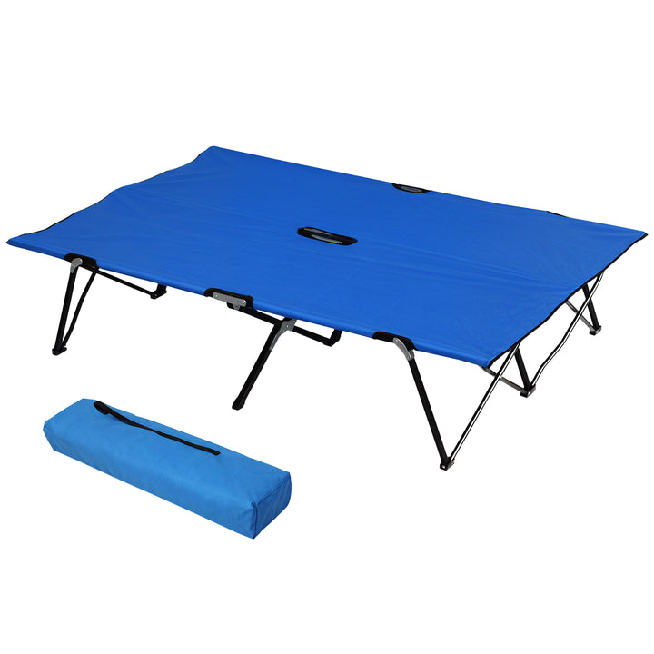 Cama Dobrável de Campismo com 2 Lugares Cama Dupla Portátil com Bolsa de Transporte Carga 136 kg 193x125x40cm Azul
