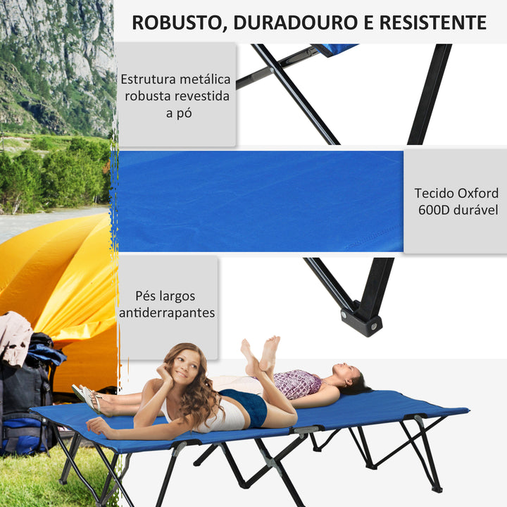 Cama Dobrável de Campismo com 2 Lugares Cama Dupla Portátil com Bolsa de Transporte Carga 136 kg 193x125x40cm Azul