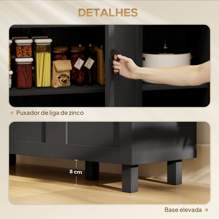 Aparador de Cozinha Armário para Sala de Estar Móvel Buffet com 3 Portas e Prateleiras Ajustáveis para Sala de Jantar Estilo Nórdico 90x30x90 cm Preto e Madeira