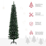 Árvore de Natal Artificial Altura 190 cm com 570 Ramos de PVC Ignífugos Base Dobrável e Suporte Metálico Decoração de Natal para Interiores Ø53x190 cm Verde