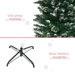 Árvore de Natal Artificial Altura 190 cm com 570 Ramos de PVC Ignífugos Base Dobrável e Suporte Metálico Decoração de Natal para Interiores Ø53x190 cm Verde