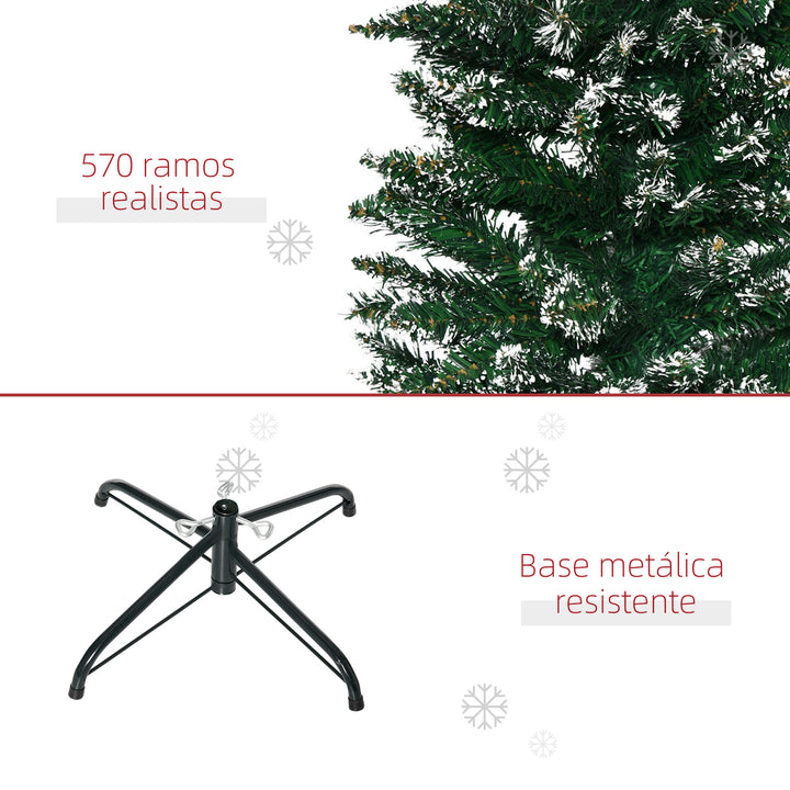 Árvore de Natal Artificial Altura 190 cm com 570 Ramos de PVC Ignífugos Base Dobrável e Suporte Metálico Decoração de Natal para Interiores Ø53x190 cm Verde
