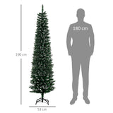 Árvore de Natal Artificial Altura 190 cm com 570 Ramos de PVC Ignífugos Base Dobrável e Suporte Metálico Decoração de Natal para Interiores Ø53x190 cm Verde